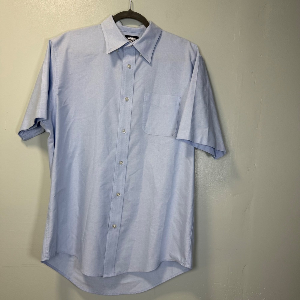 Lands End Mens Light‎ Blue Short Sleeve Oxford Button Down Shirt Large